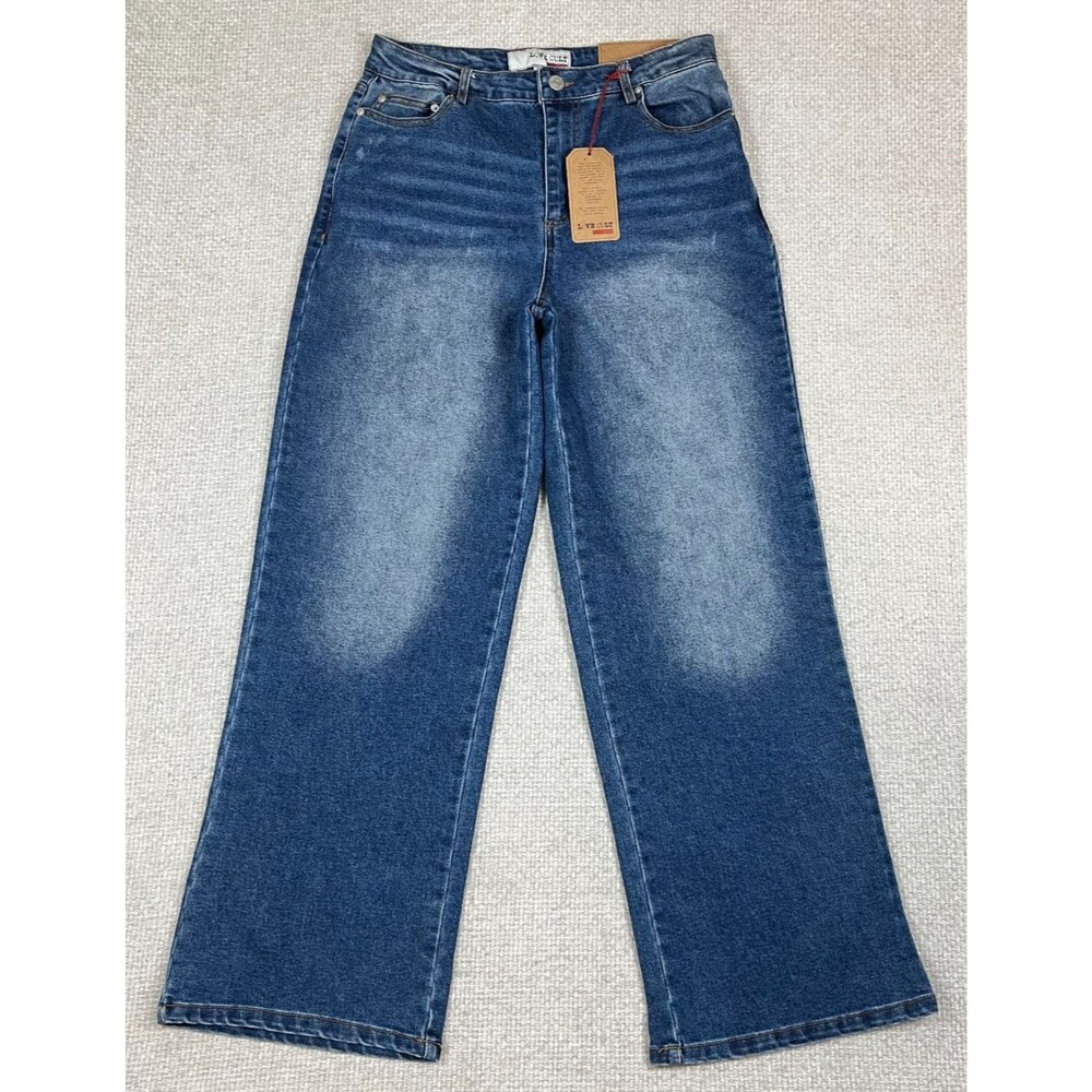 NEW Love Cult Jeans Women's Large (29x29) Wide Leg Blue Denim Skater Grunge NWT